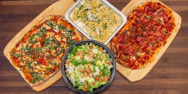 Pizza, Pasta and Salad