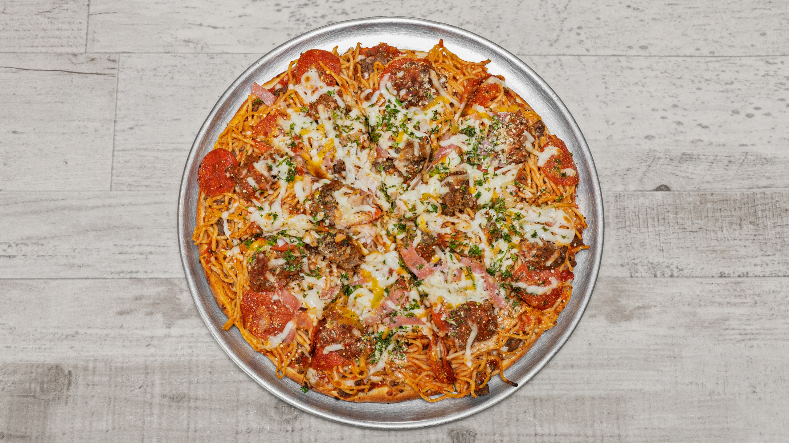 Spaghetti and Meatballs Pizza