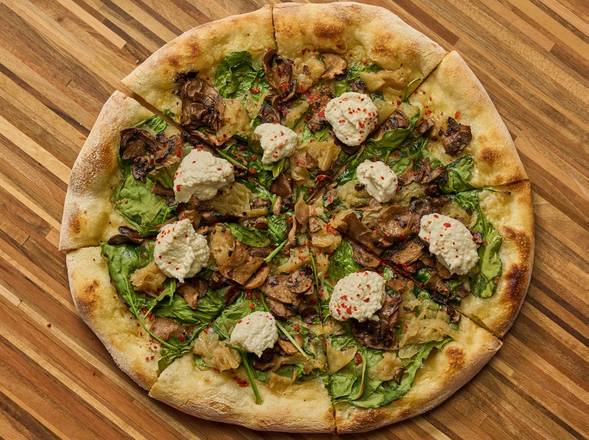 Spinach and Wild Mushroom Pizza, V
