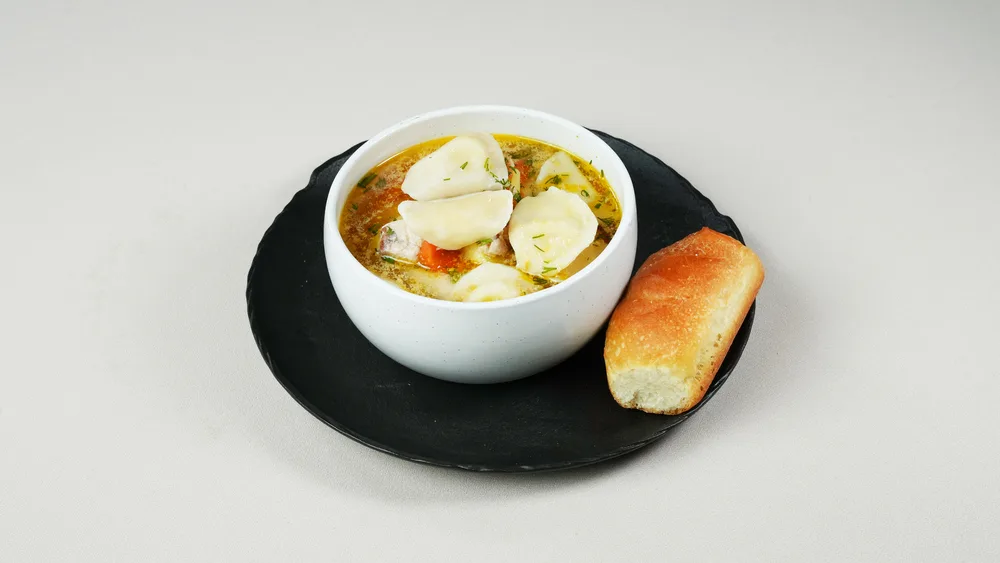 Ukha with salmon dumplings