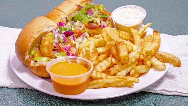 Shrimp Po Boy and fries