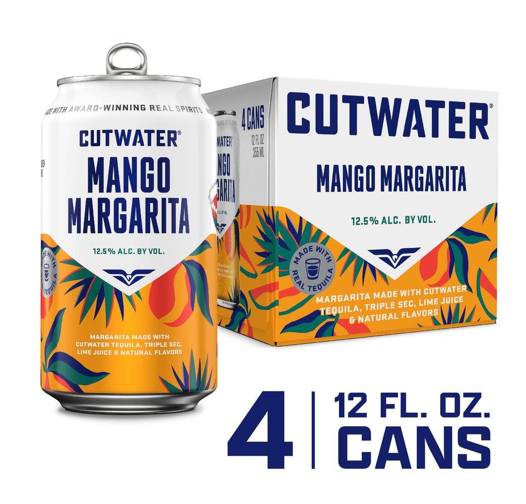 Cutwater Ready-To-Drink Margarita Cocktail, Mango (4 x 12 fl oz)