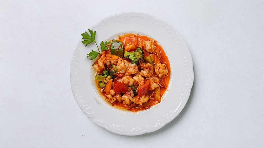 33e. Stekt Räkor a la Sichuan