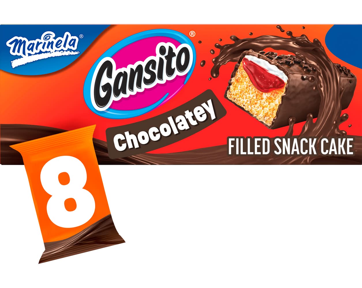 Marinela Gansito Filled Snack Cake, Chocolatey (8 x 1.76 oz)