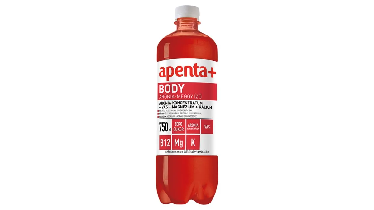 Apenta+ Body arónia-meggy ízű szénsavmentes üdítőital édesítőszerekkel, vitaminokkal 750 ml