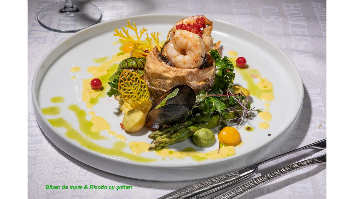 Biban de mare and risotto cu sofran