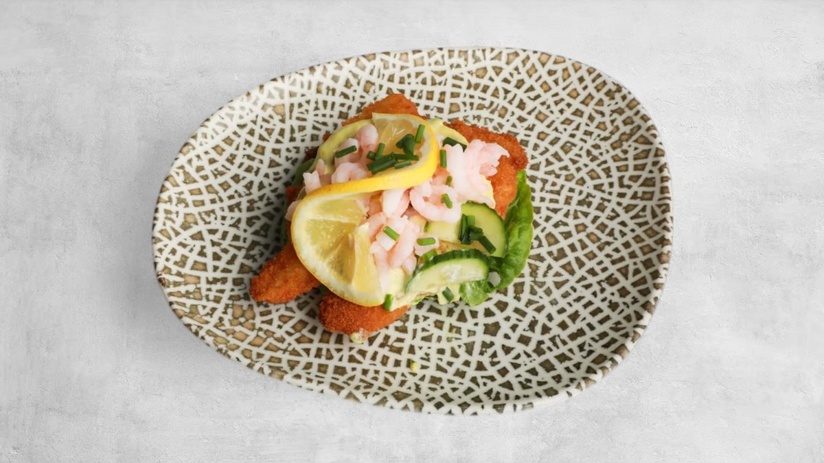 Smørrebrød fiskefilet med rejer