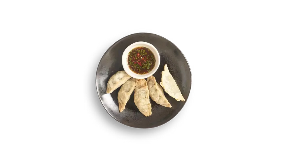 102 Dybstegt gyoza med rejer med sauce til dyping