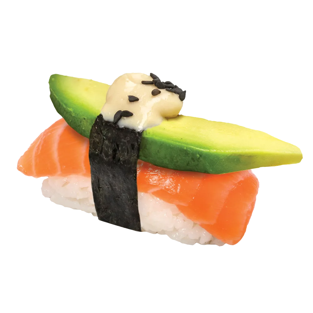Lazac, avokádó nigiri