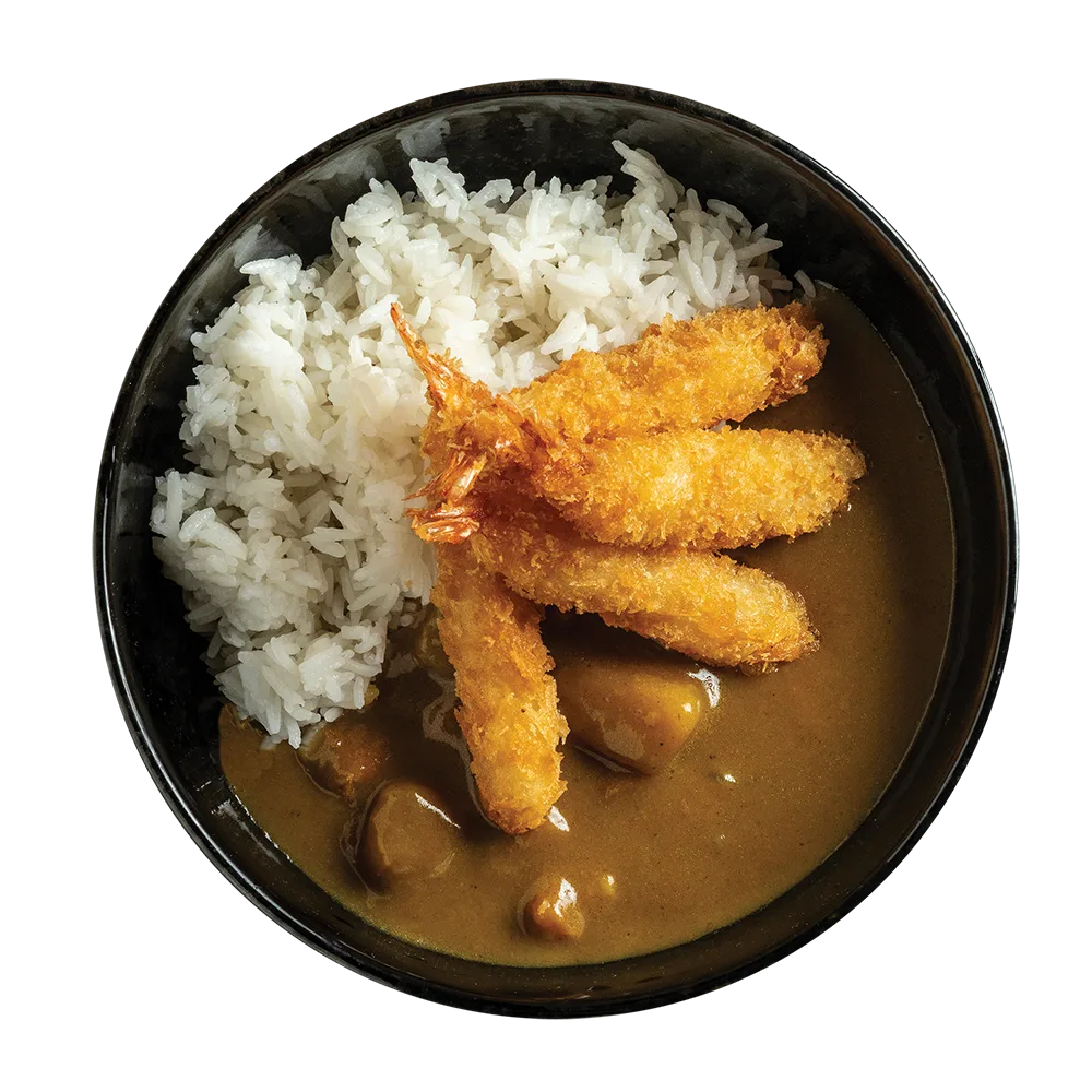 Japán curry párolt rizzsel és bundázott rákkal, daikon salátával