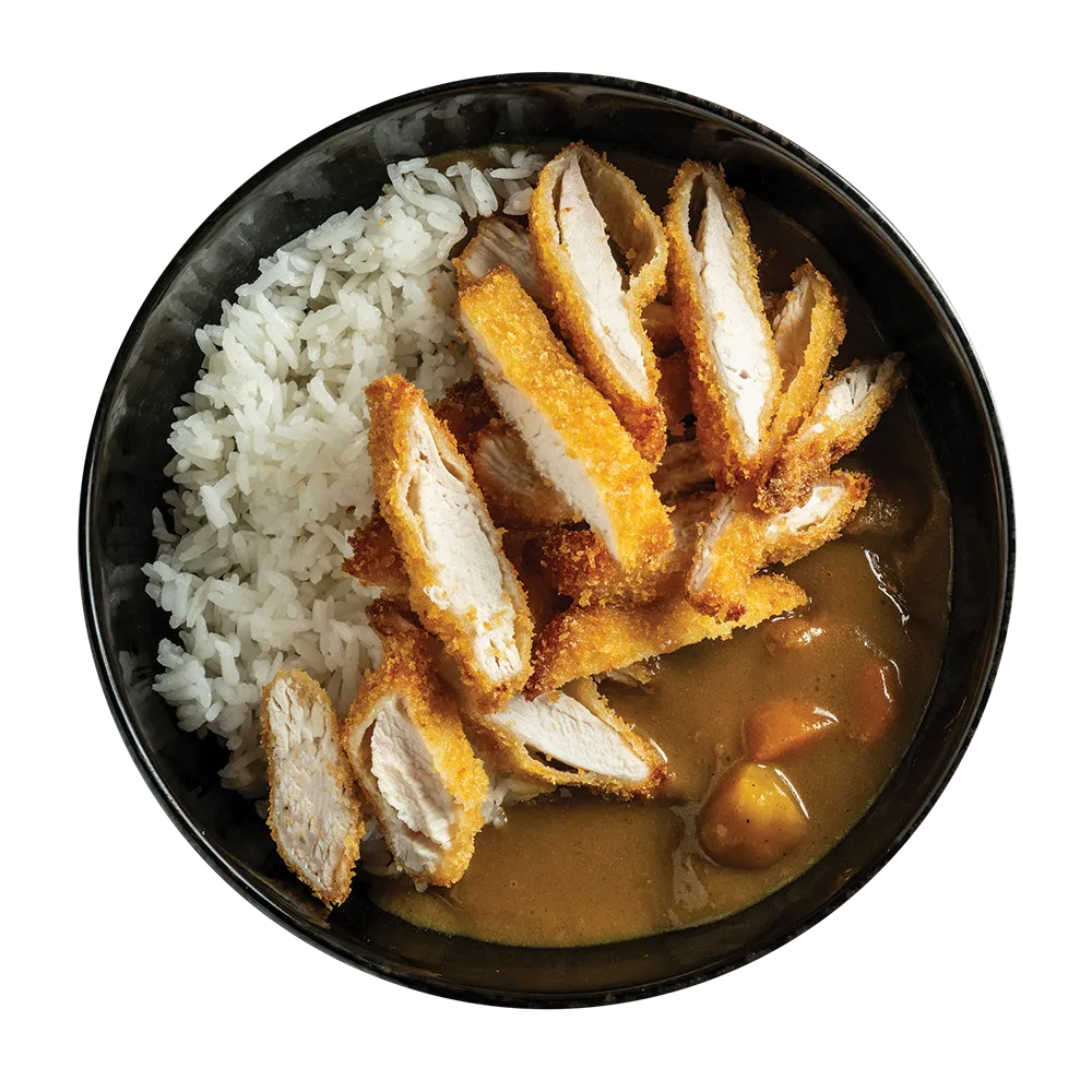Japán curry párolt rizzsel és panko bundás csirkemellel, daikon salátával