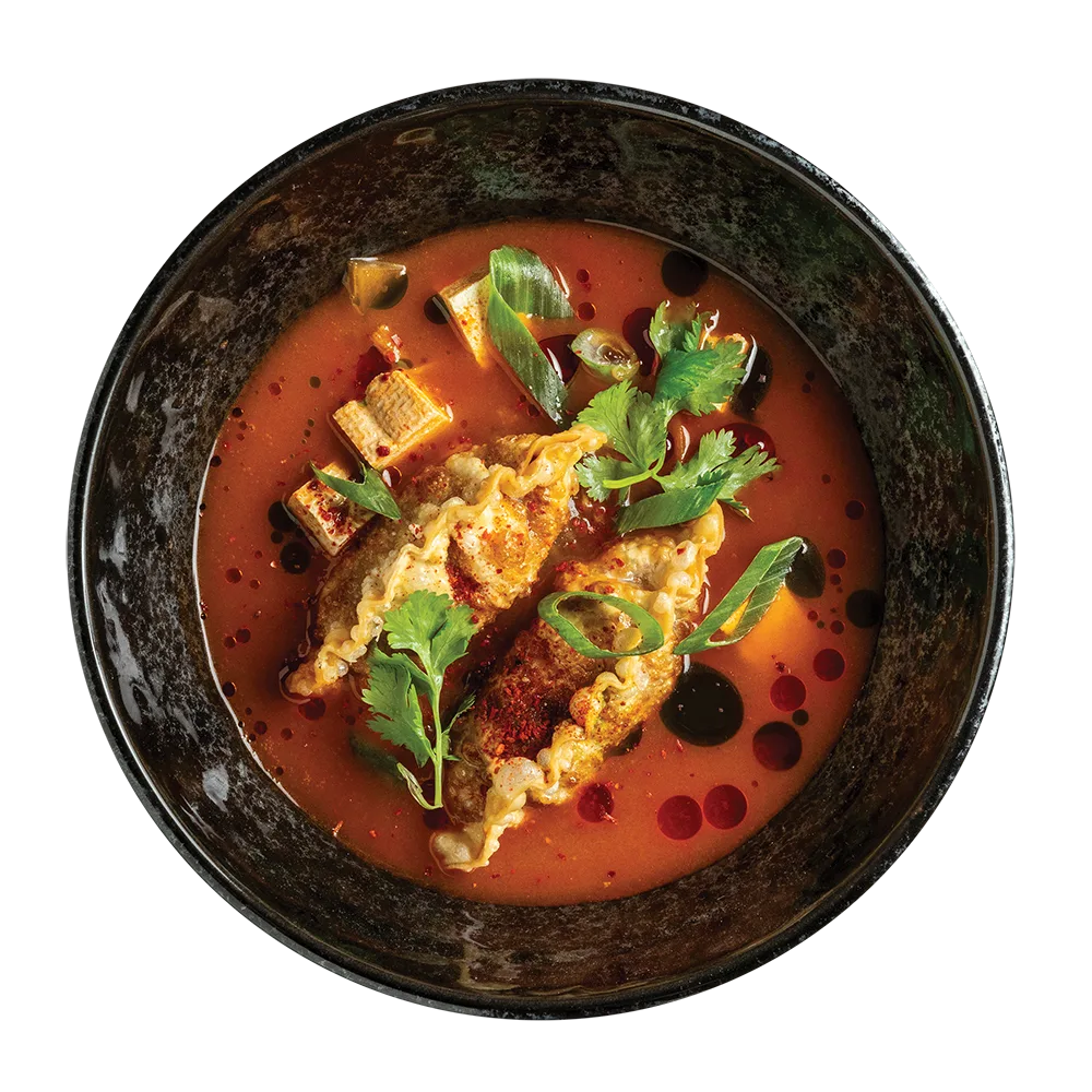 Kimchi leves csirkés gyozával és  füstölt  tofuval🌶️🌶️