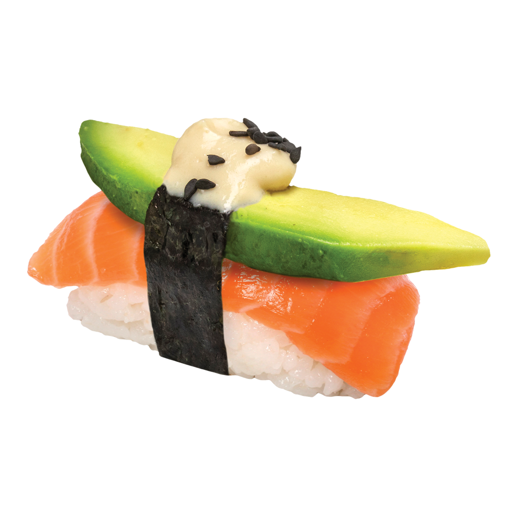 Lazac, avokádó nigiri