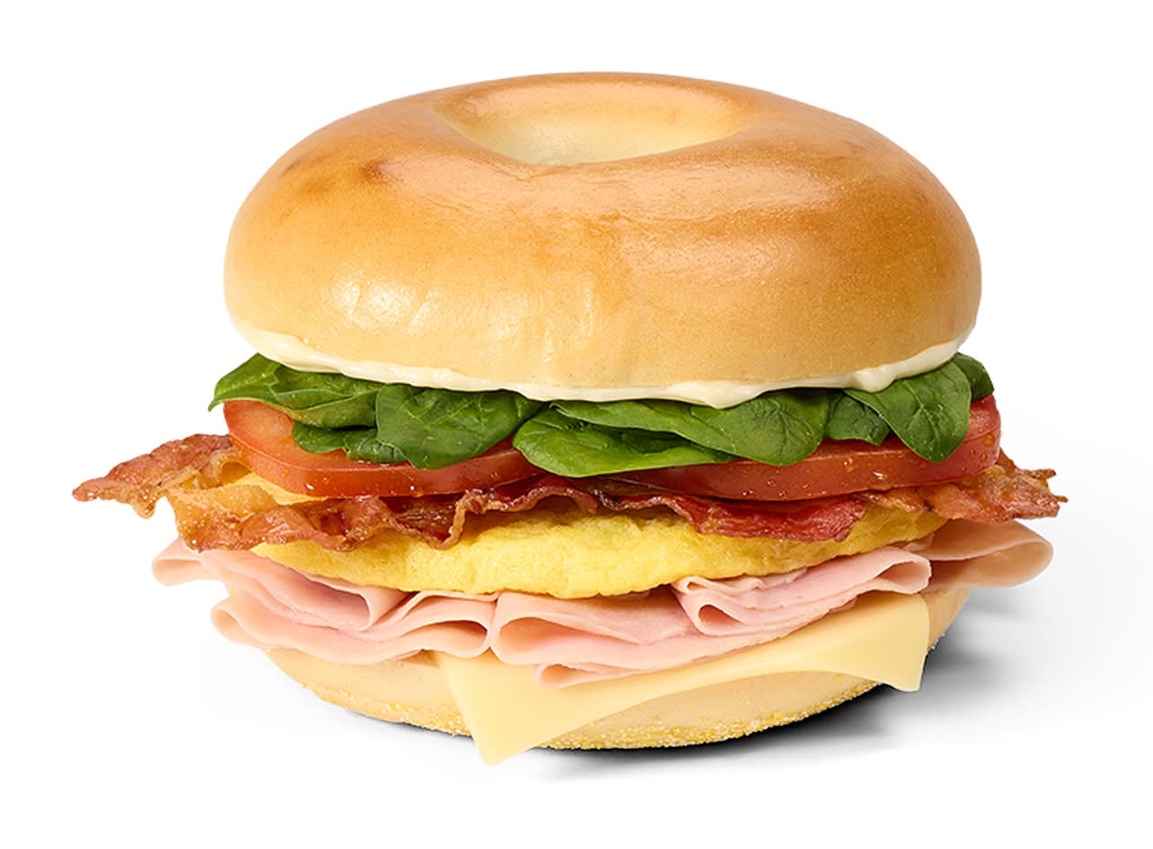 Egg White Omelet and Ham Club Bagel Sandwich