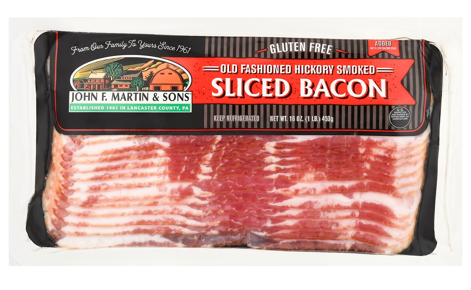 John F. Martin and Sons Old Fashioned Sliced Bacon, Hickory Smoked (16 oz)