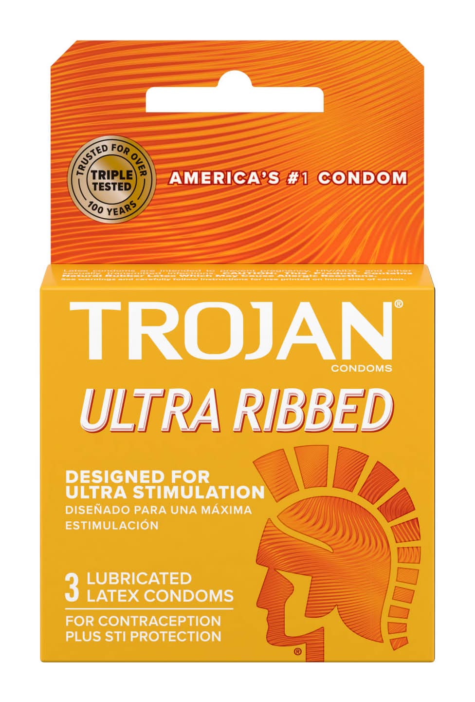Trojan Ultra Ribbed Lubricated Latex Condoms, Men (3 ct)