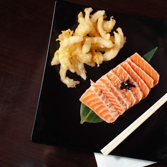 Seared Salmon and Tempura Onions Sashimi