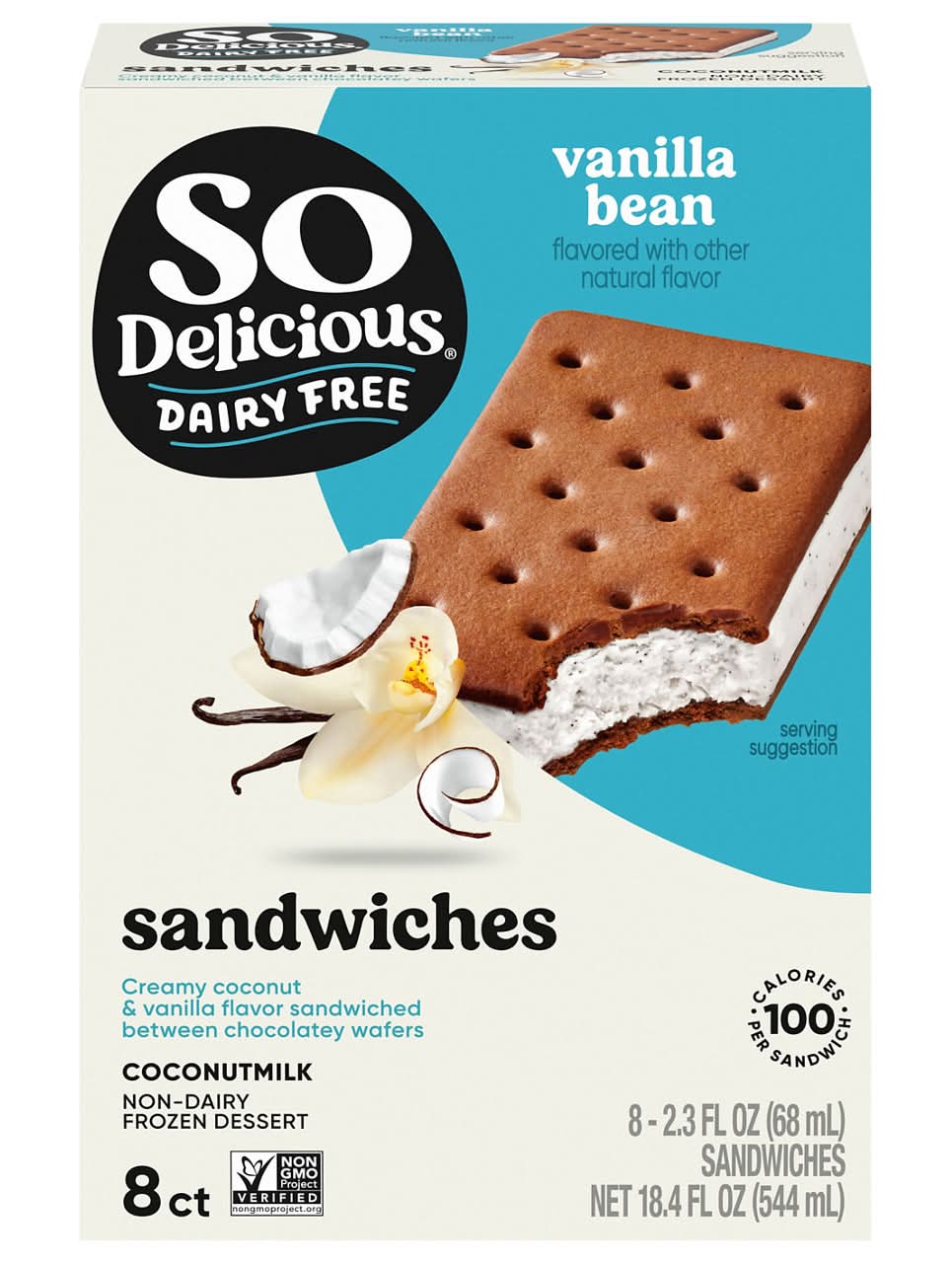 So Delicious Dairy Free Non-Dairy Coconutmilk Sandwiches Vanilla Bean Frozen Dessert
