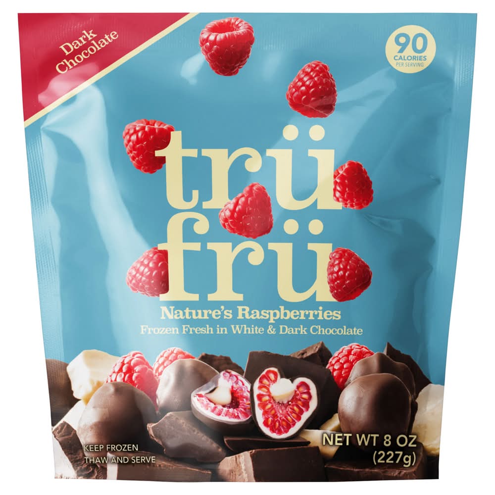 Tru Fru Frozen Raspberries in Dark and White Chocolate