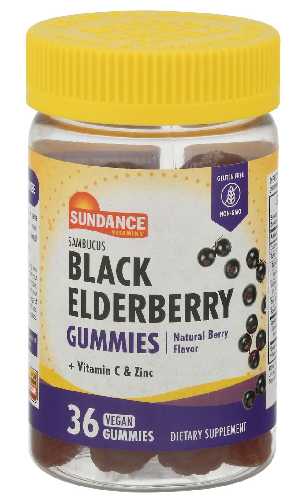 Sundance Vitamins Sambucus Elderberry Gummies, Natural Berry, Black (36 ct)