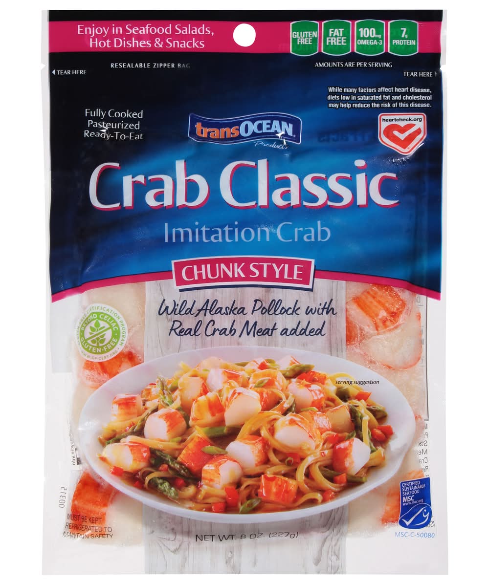 Transocean Fully Cooked Classic Imitation Crab, Chunk Style (8 oz)