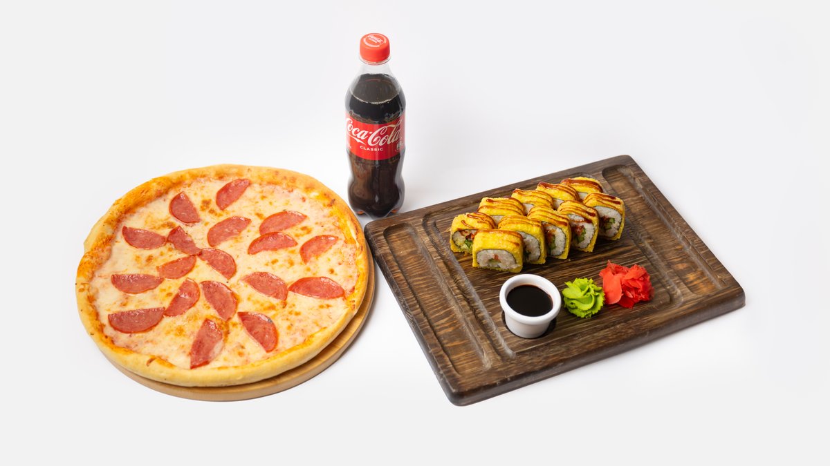 Комбо 1 (Пицца Пепперони 
Темпура банзай 
Coca-cola 500 ml)