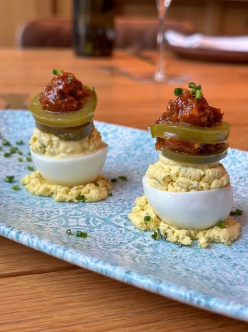 Deviled Eggs - Jalapeno and Bacon Jam