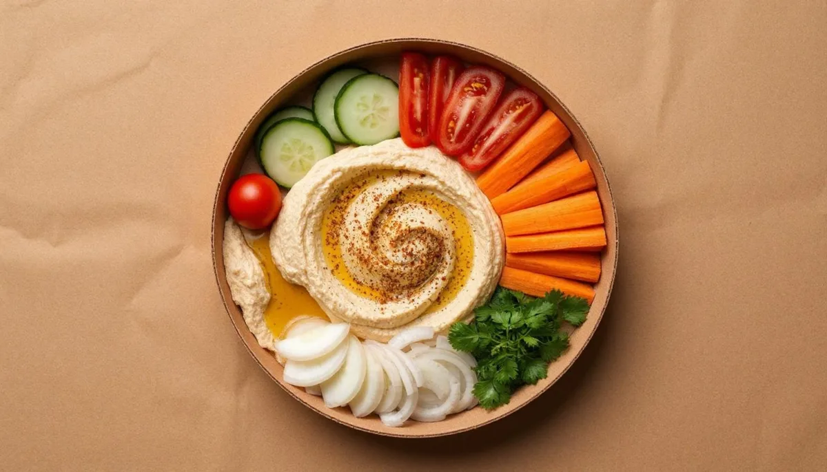 Nyers zöldségek and Hummusz