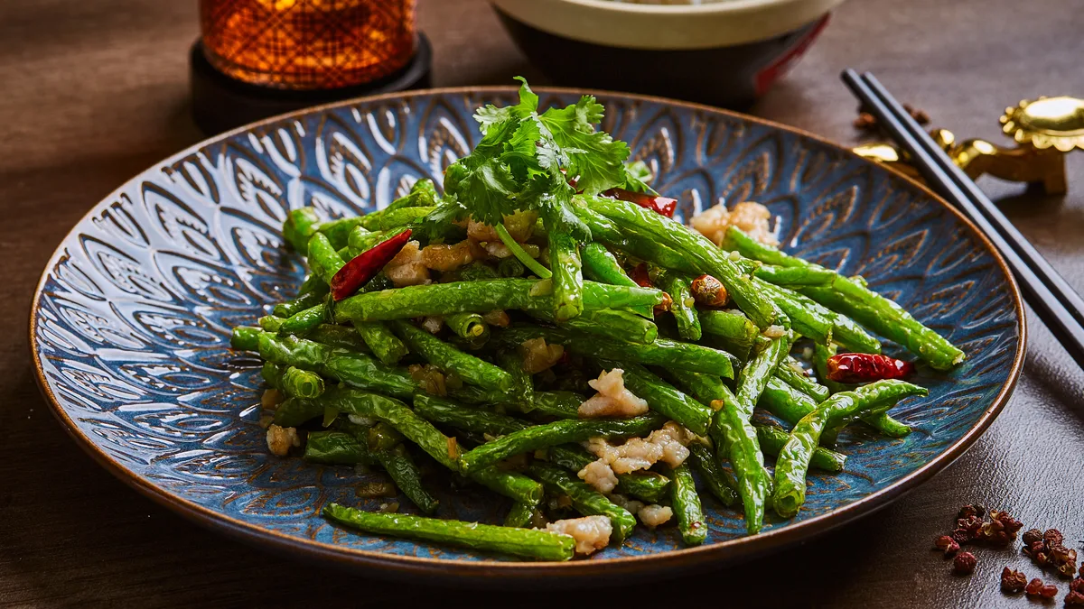 Dry Stir Sauteed Green Beans with marinated pork 🌶️🌶️