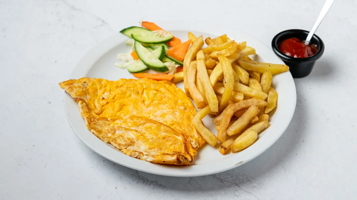 148. Omelette and chips