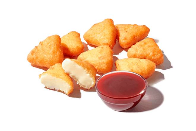 Cheesecake Bites with Strawberry Sauce