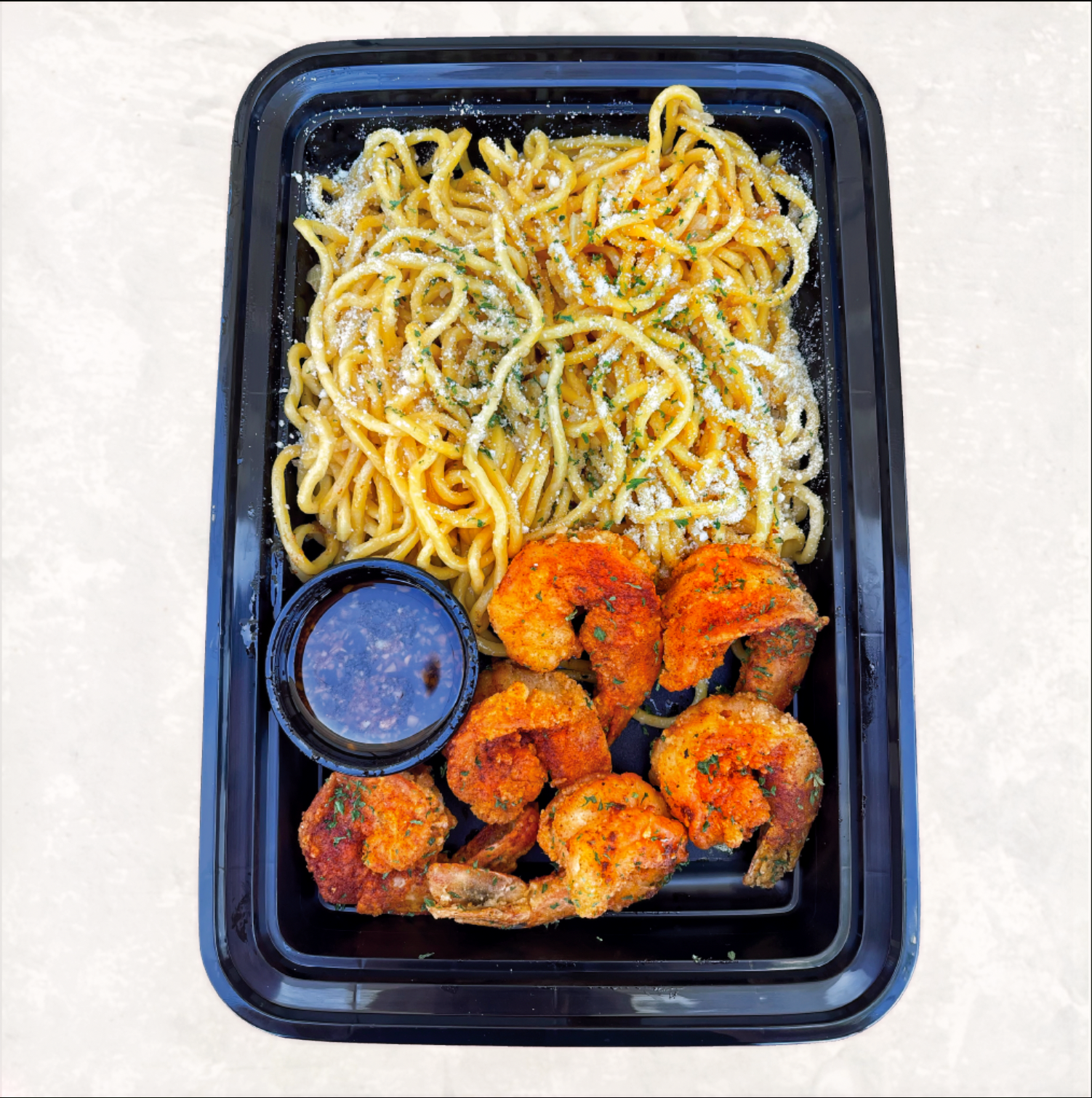 Garlic Noodles W/ Crispy Fried Shrimp